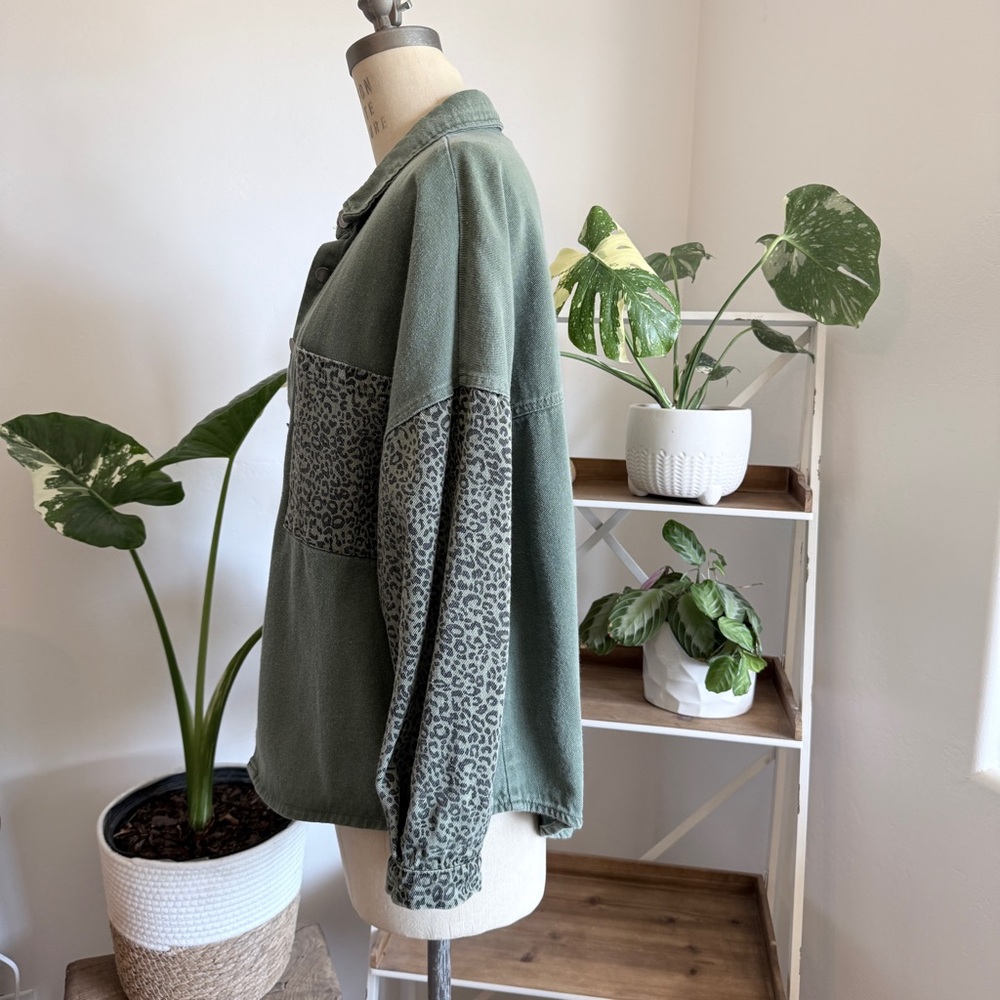 Green Denim Leopard Print Jacket - image 2